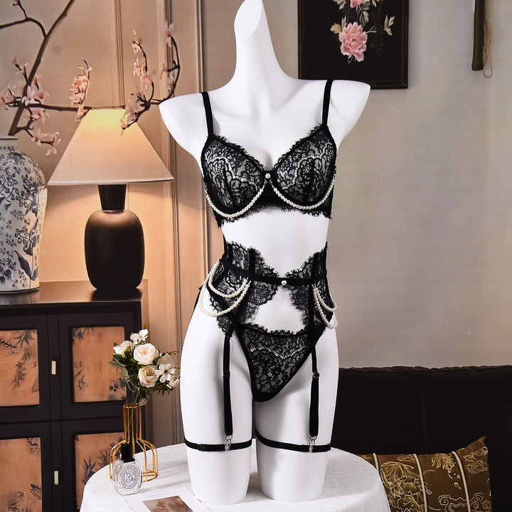 Women’s French Lace Lingerie Set – Pearl Detail