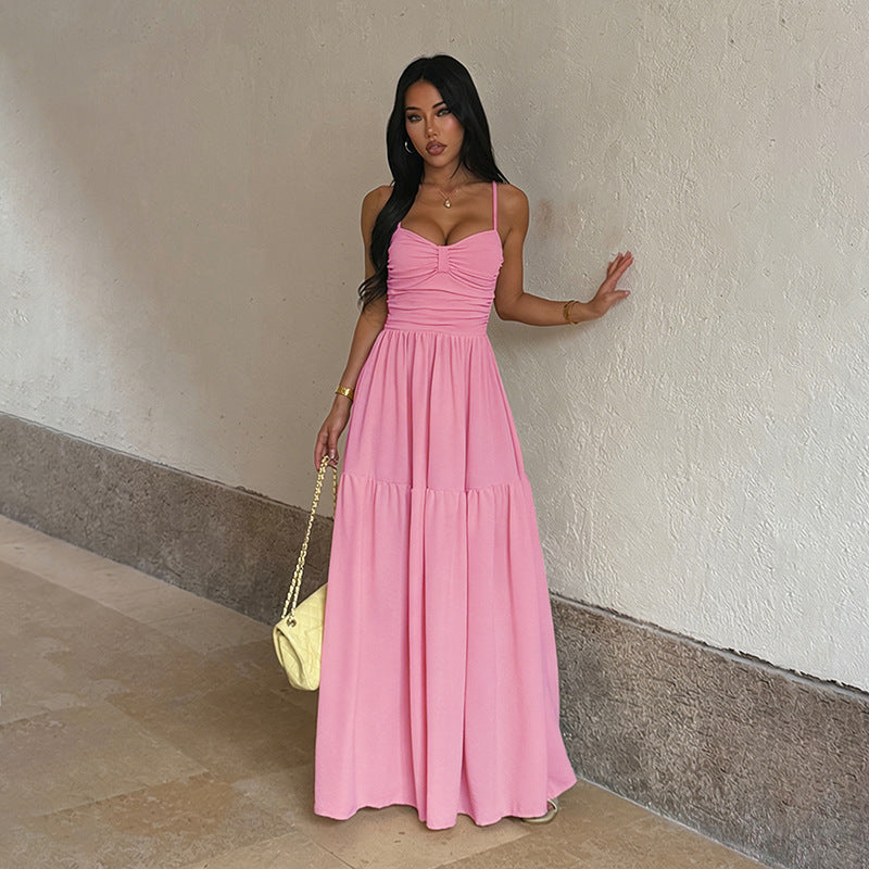 Women’s Flowy Spaghetti Strap Maxi Dress – Elegant Waist-Slimming Dress