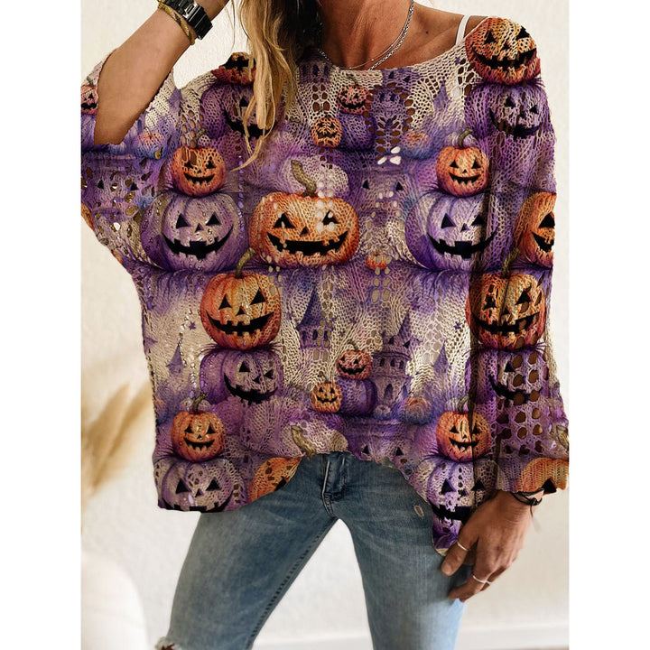 Women’s Halloween Pumpkin Bat Crochet Sweater