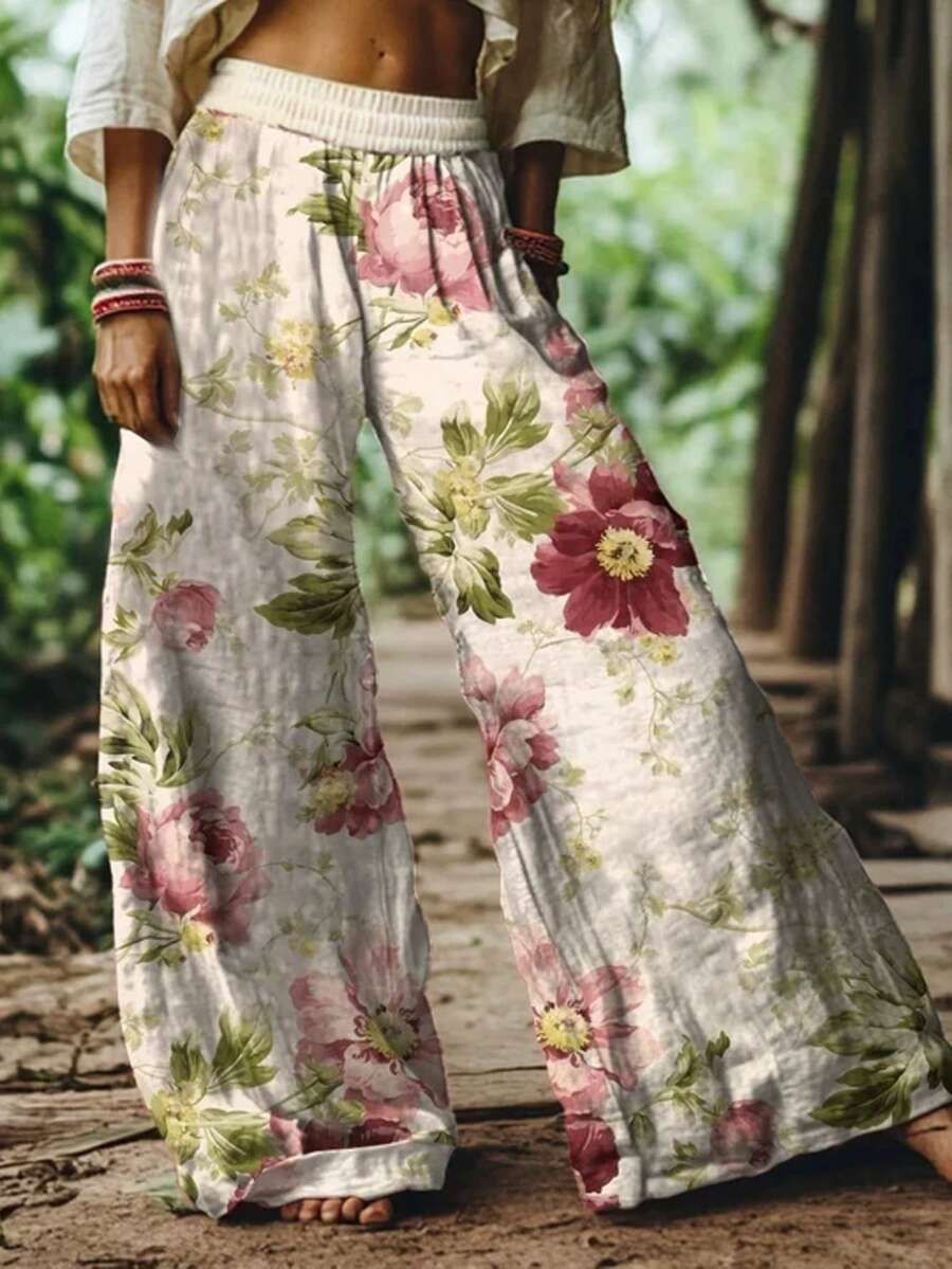 Women’s Boho Floral Wide Leg Pants