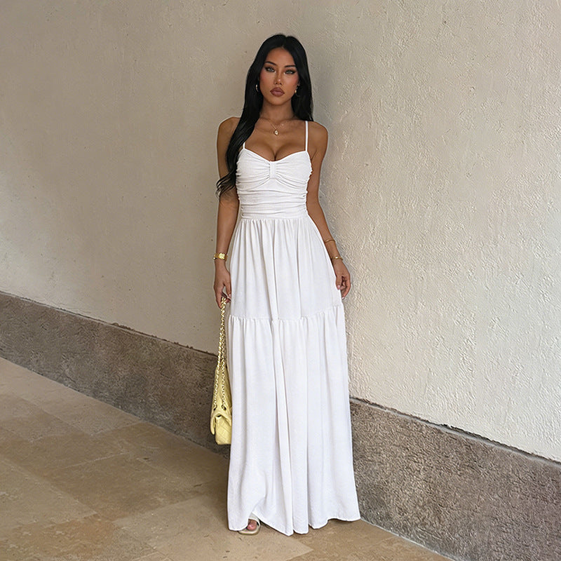 Women’s Flowy Spaghetti Strap Maxi Dress – Elegant Waist-Slimming Dress