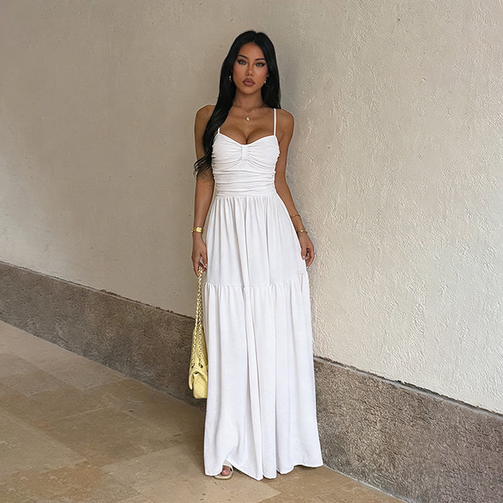 Women’s Flowy Spaghetti Strap Maxi Dress – Elegant Waist-Slimming Dress