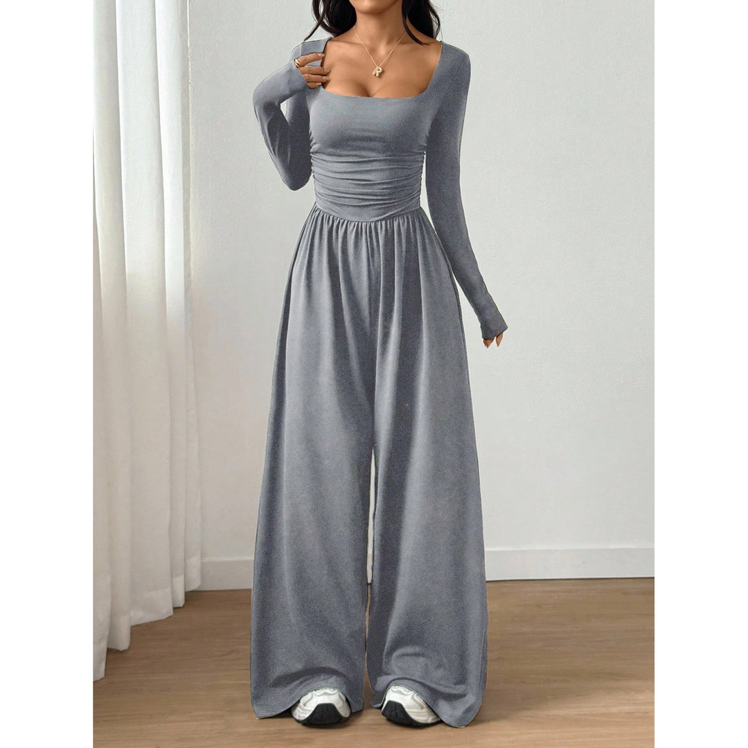 Women’s Solid Color Square Neck Wide Leg Jumpsuit
