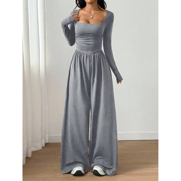 Women’s Solid Color Square Neck Wide Leg Jumpsuit