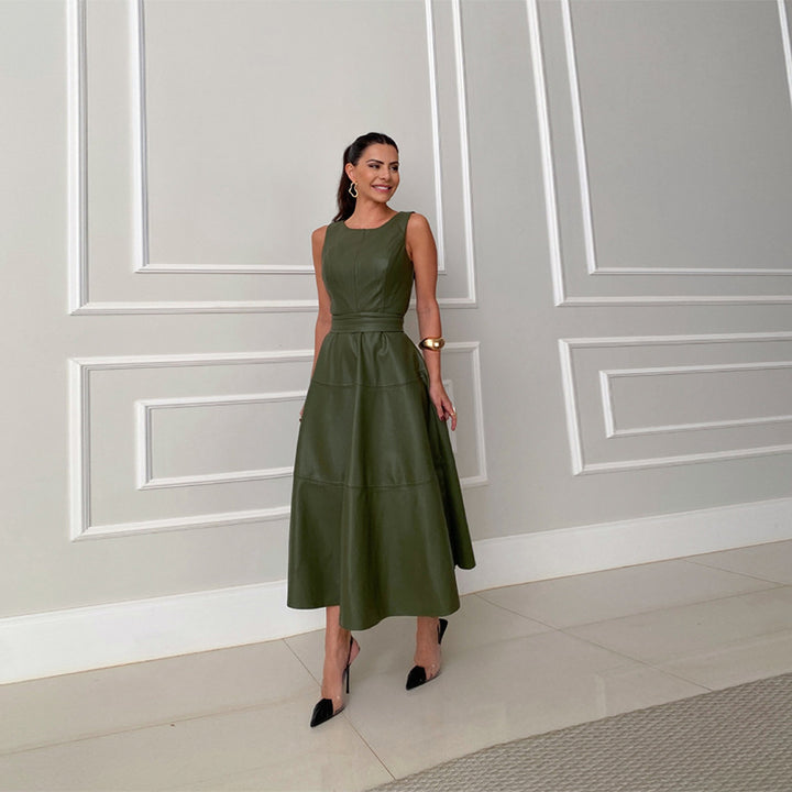 Women’s Sleeveless Faux Leather Midi Dress