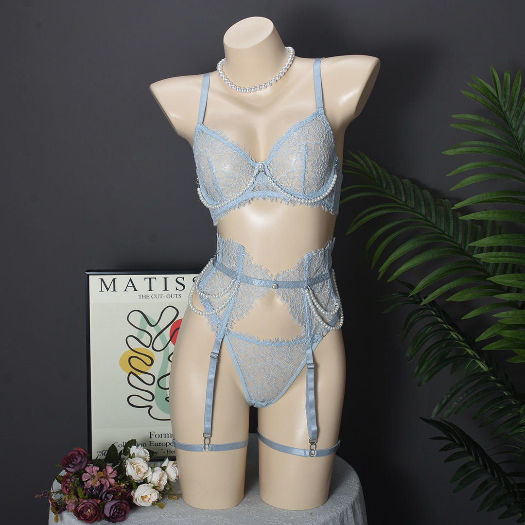 Women’s French Lace Lingerie Set – Pearl Detail