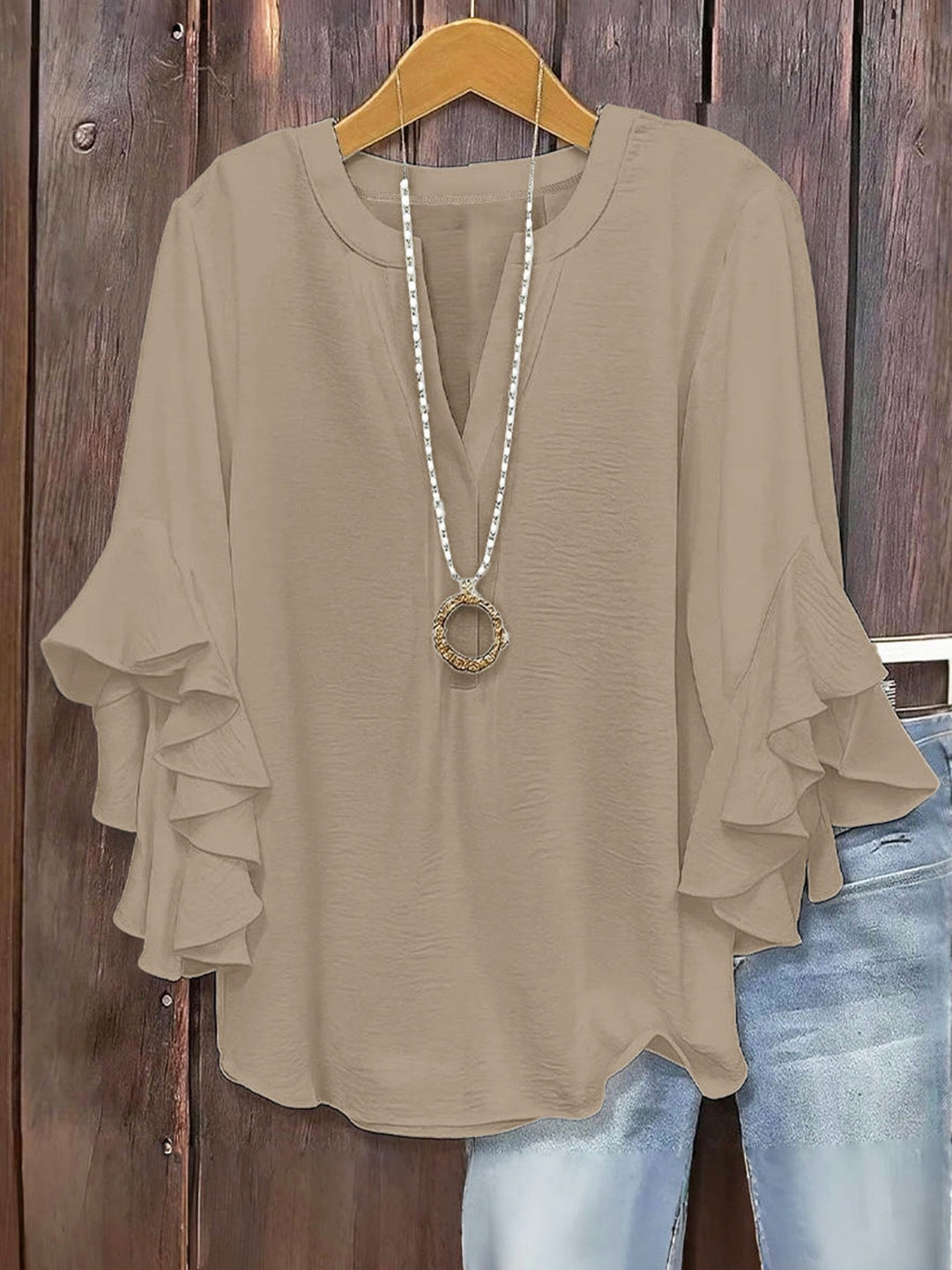 Women’s Solid Color Ruffle Sleeve Blouse