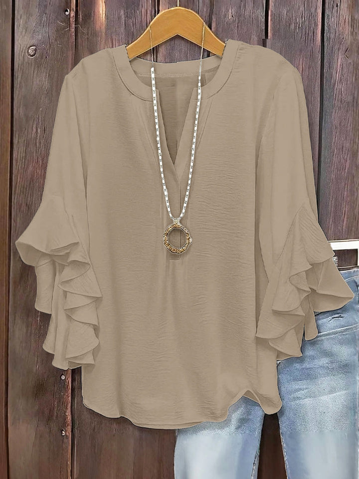 Women’s Solid Color Ruffle Sleeve Blouse