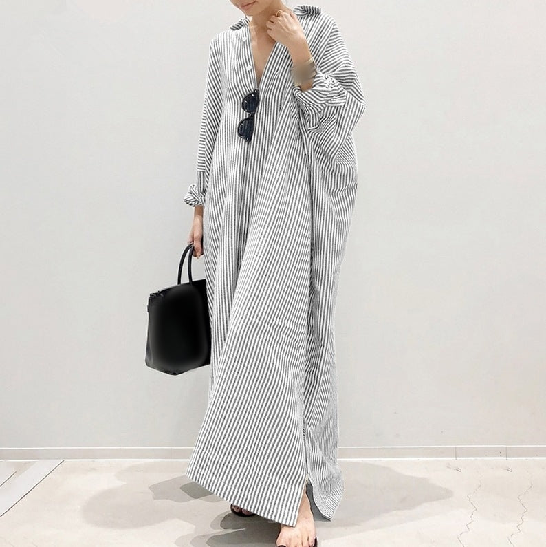Women's Oversized Striped Maxi Shirt Dress