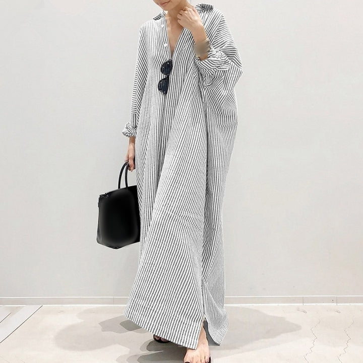 Women's Oversized Striped Maxi Shirt Dress