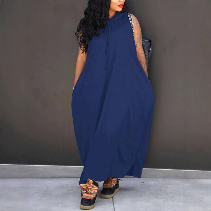 Women’s Hooded Sleeveless Maxi Dress – with Pocket