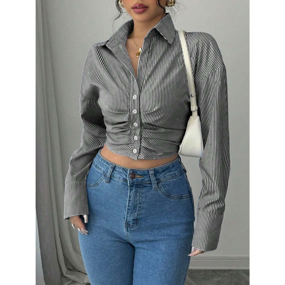 Women’s Striped Ruched Button-Up Top