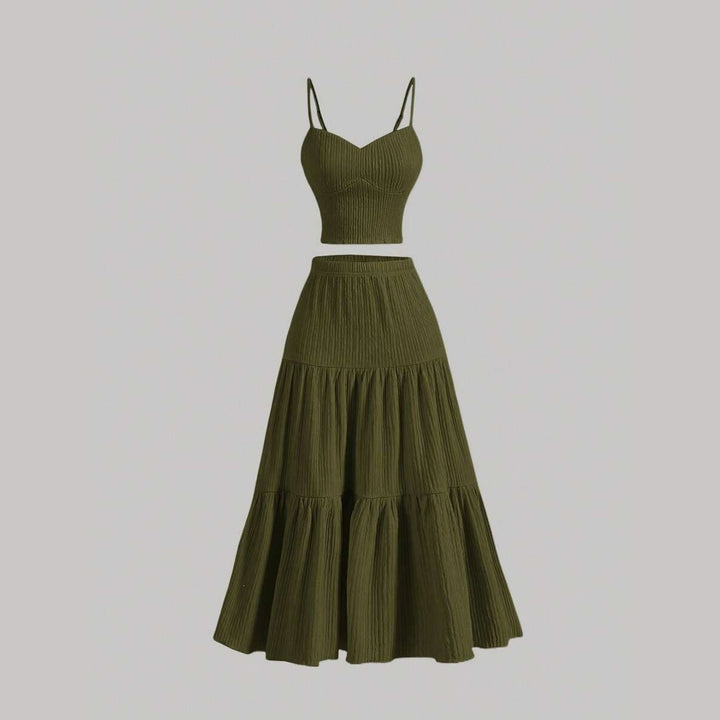 Women’s Two Piece Maxi Skirt Set – Spaghetti Strap Crop Top & A-Line Skirt