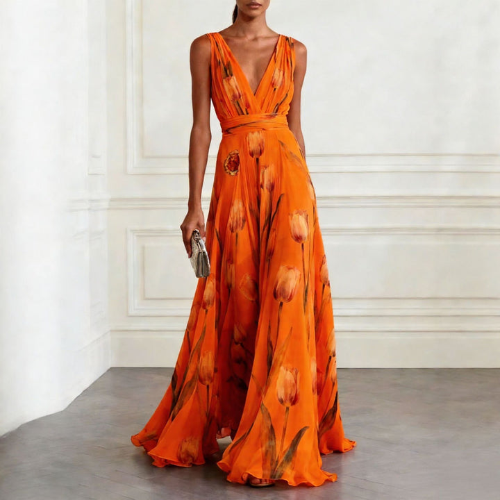 Women’s Elegant Tulip Print Maxi Dress