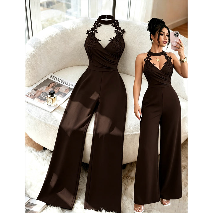 Women’s Lace V Neck Wide Leg Jumpsuit