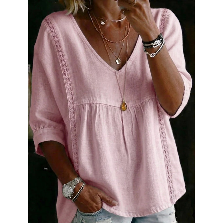 Women’s Lace Trim V Neck Blouse