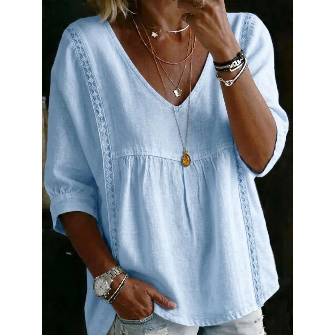 Women’s Lace Trim V Neck Blouse