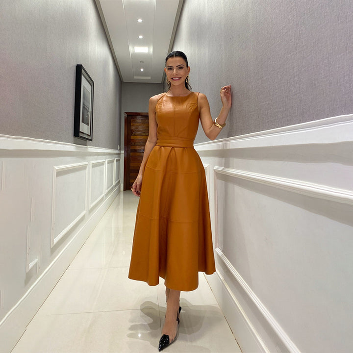 Women’s Sleeveless Faux Leather Midi Dress