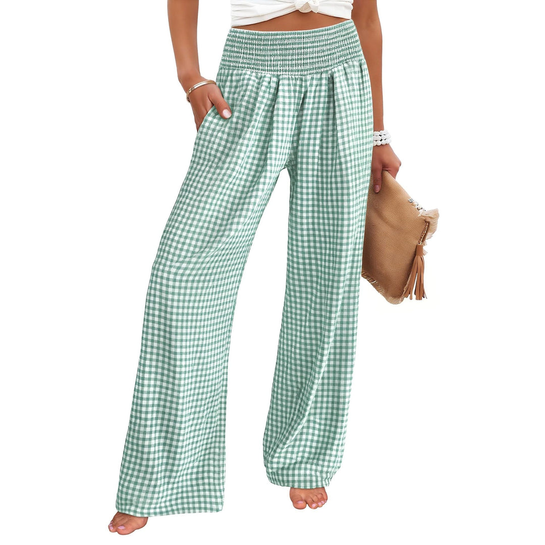 Women’s High Waisted Gingham Wide Leg Pants