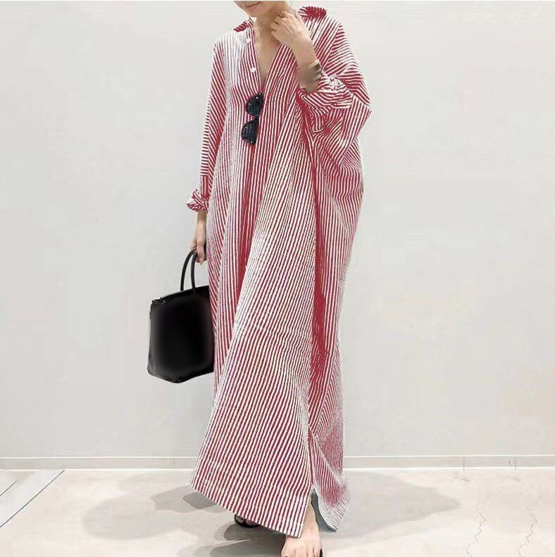 Women's Oversized Striped Maxi Shirt Dress
