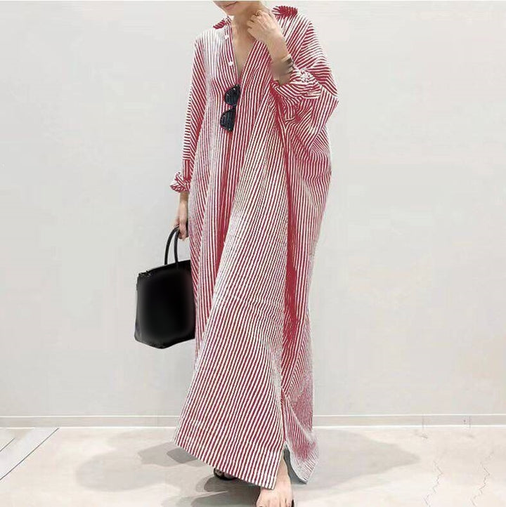 Women's Oversized Striped Maxi Shirt Dress