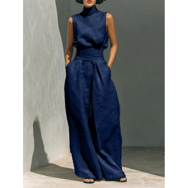 Minimalist Linen Sleeveless Wide Leg Pants Set