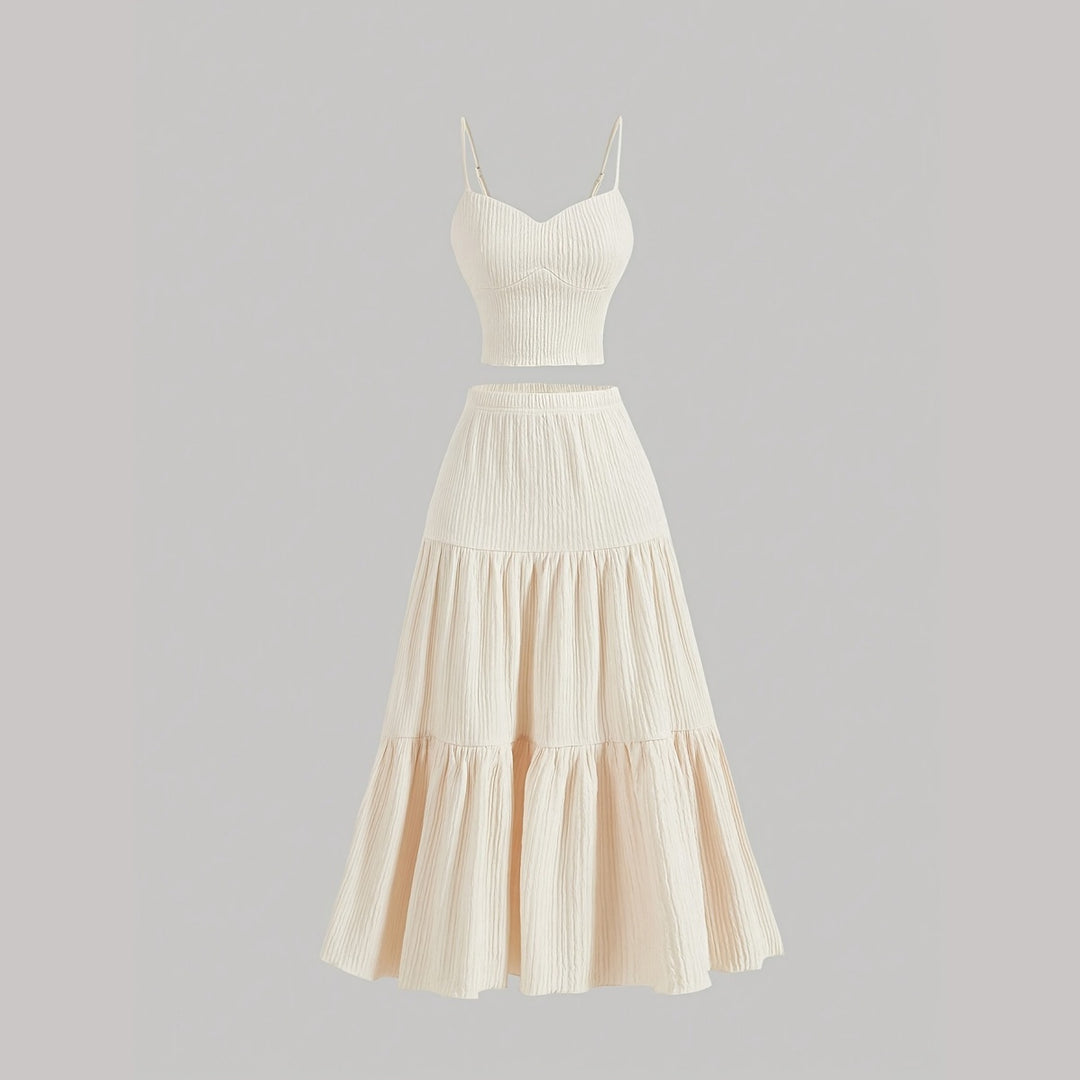 Women’s Two Piece Maxi Skirt Set – Spaghetti Strap Crop Top & A-Line Skirt