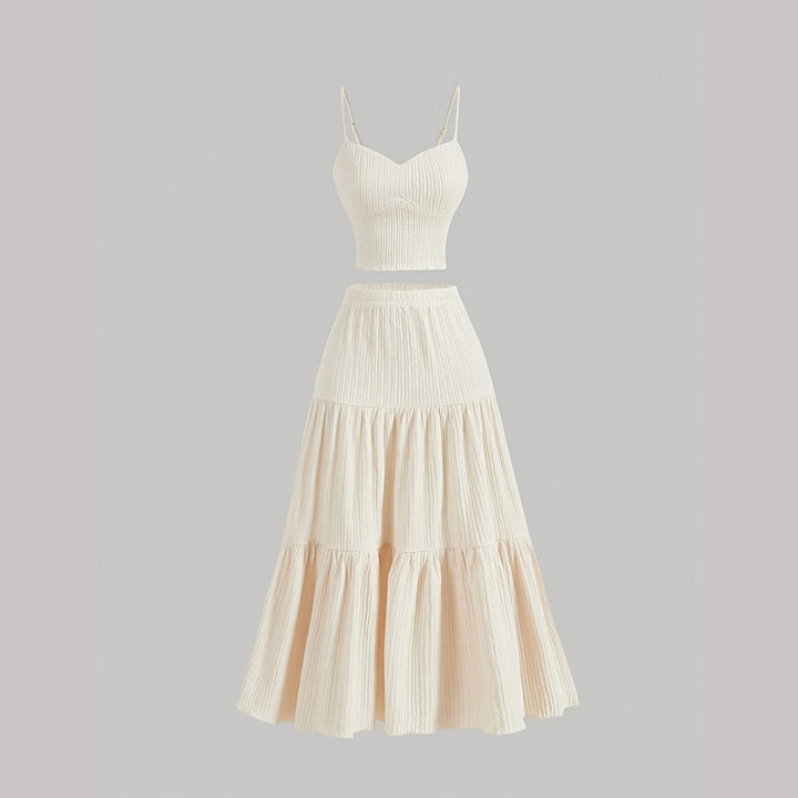 Women’s Two Piece Maxi Skirt Set – Spaghetti Strap Crop Top & A-Line Skirt