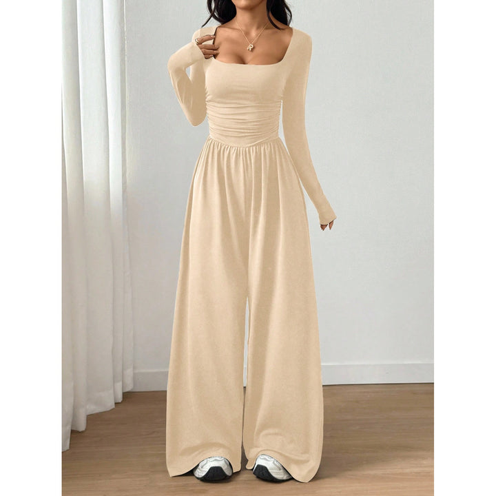 Women’s Solid Color Square Neck Wide Leg Jumpsuit