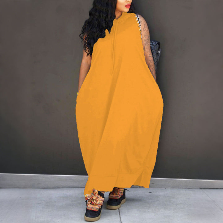 Women’s Hooded Sleeveless Maxi Dress – with Pocket