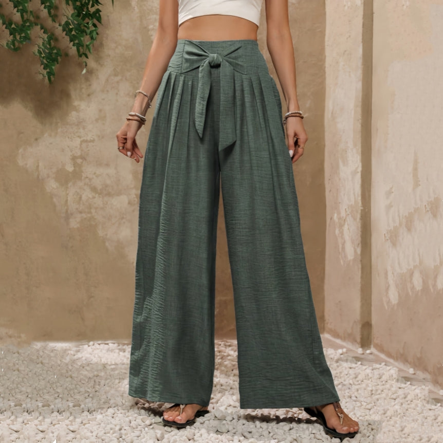 Women’s High Waisted Wide Leg Pants – Tie Front Casual Trousers