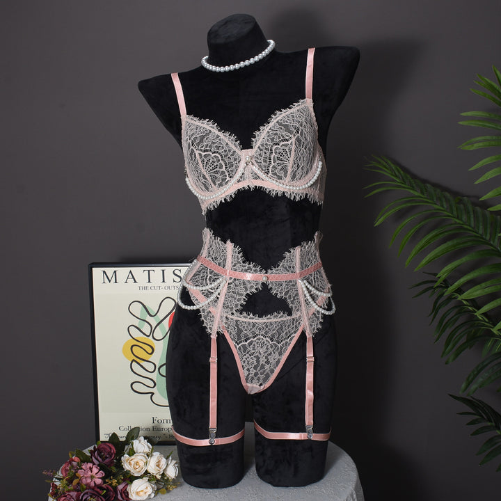 Women’s French Lace Lingerie Set – Pearl Detail