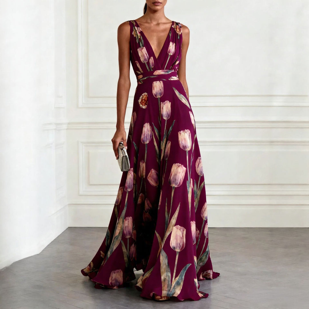 Women’s Elegant Tulip Print Maxi Dress