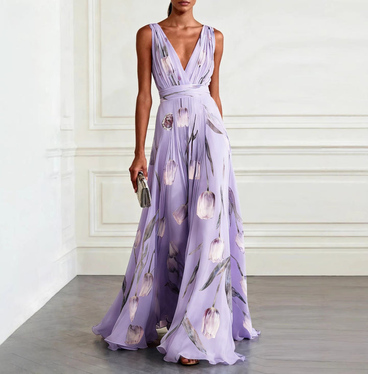Women’s Elegant Tulip Print Maxi Dress