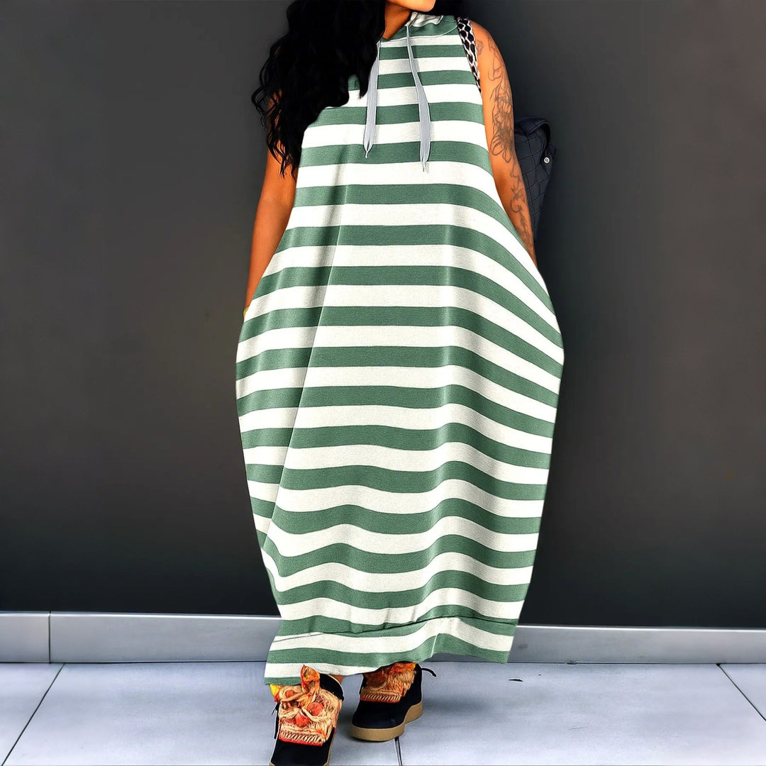 Women’s Hooded Sleeveless Maxi Dress – with Pocket