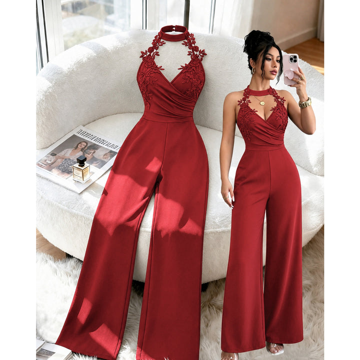 Women’s Lace V Neck Wide Leg Jumpsuit