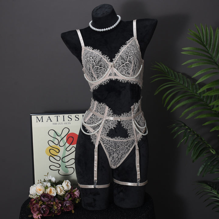 Women’s French Lace Lingerie Set – Pearl Detail
