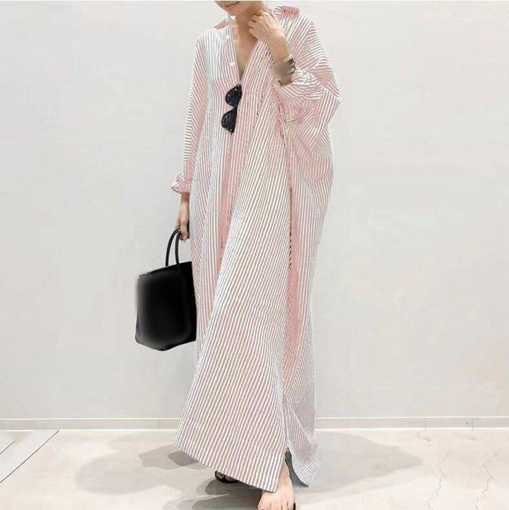 Women's Oversized Striped Maxi Shirt Dress