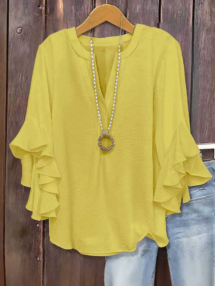 Women’s Solid Color Ruffle Sleeve Blouse