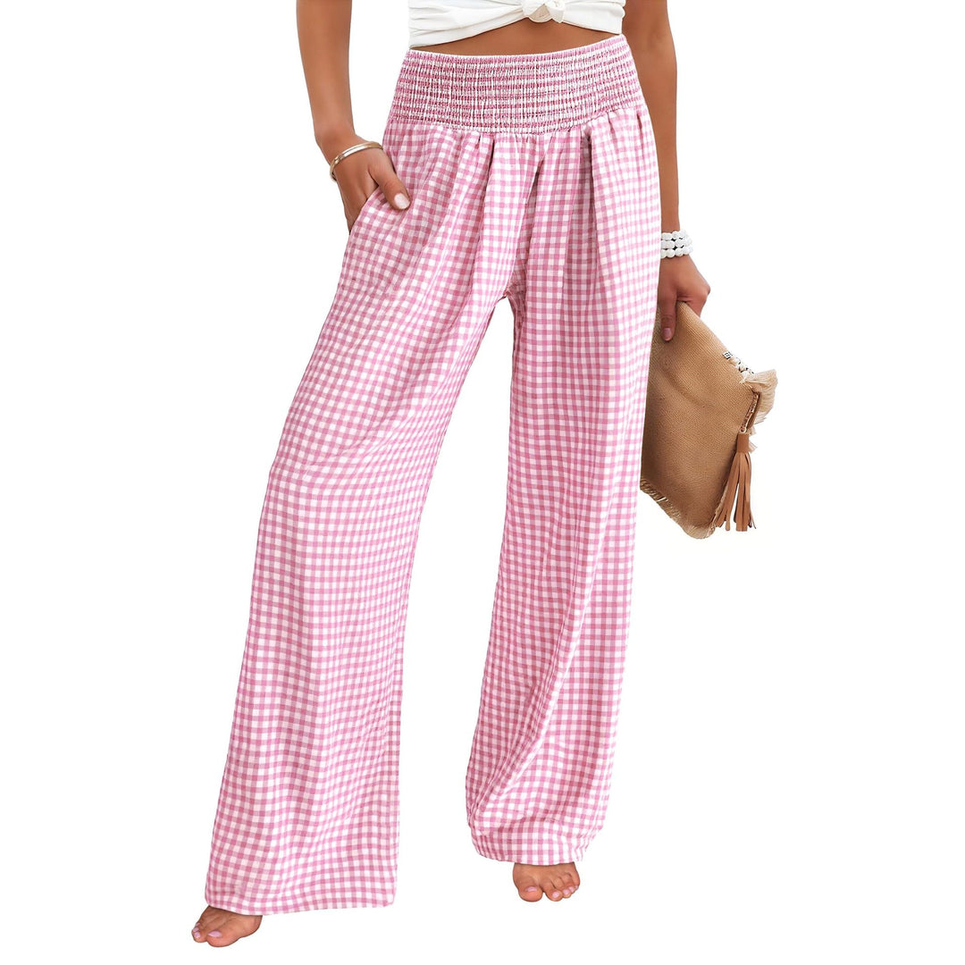 Women’s High Waisted Gingham Wide Leg Pants