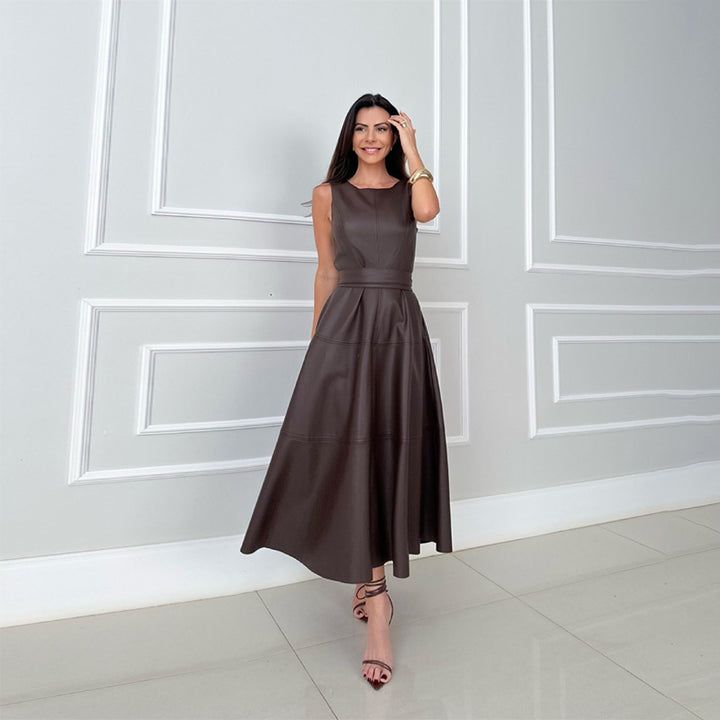 Women’s Sleeveless Faux Leather Midi Dress