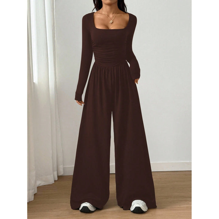 Women’s Solid Color Square Neck Wide Leg Jumpsuit