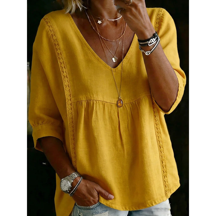 Women’s Lace Trim V Neck Blouse