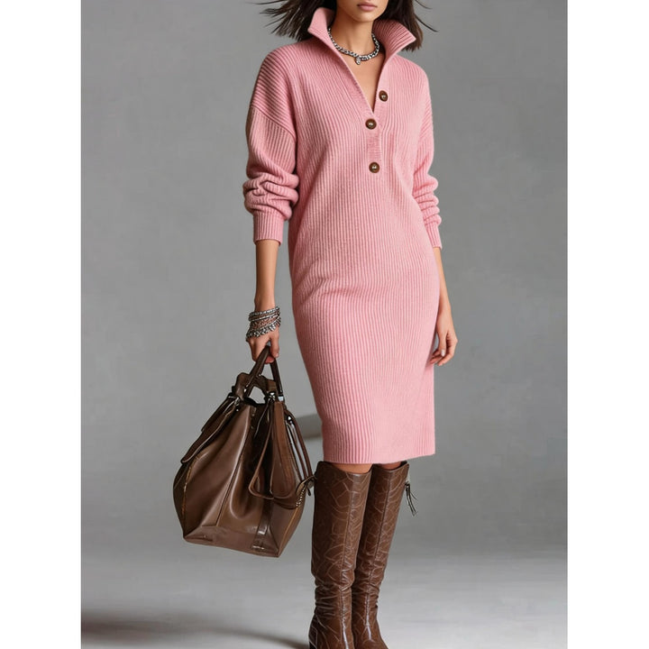 Women’s Button-Up Mock Neck Ribbed Knit Midi Dress(S-5XL)