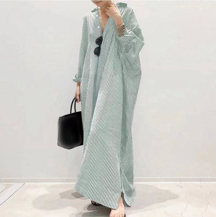 Women's Oversized Striped Maxi Shirt Dress