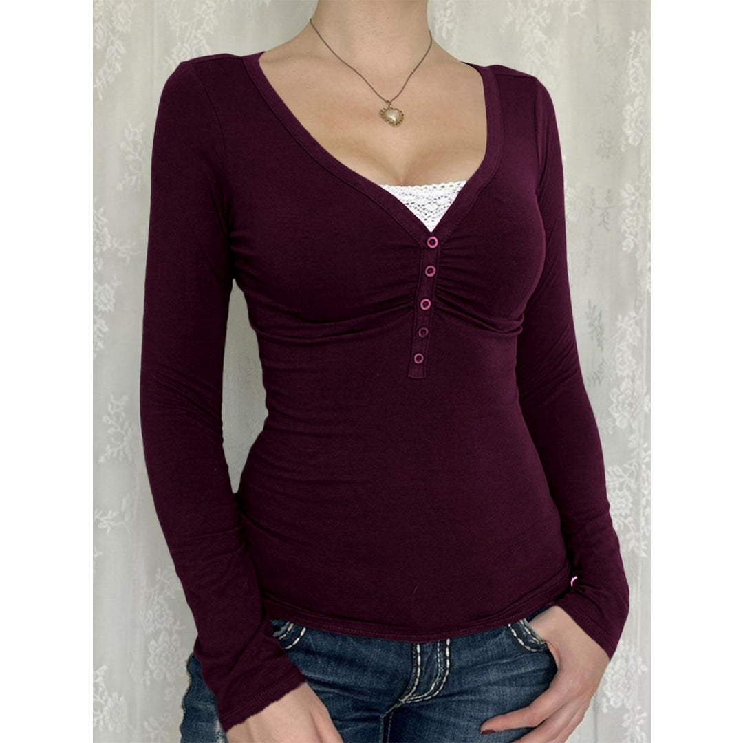 Women’s Y2K Button Front Long Sleeve Top