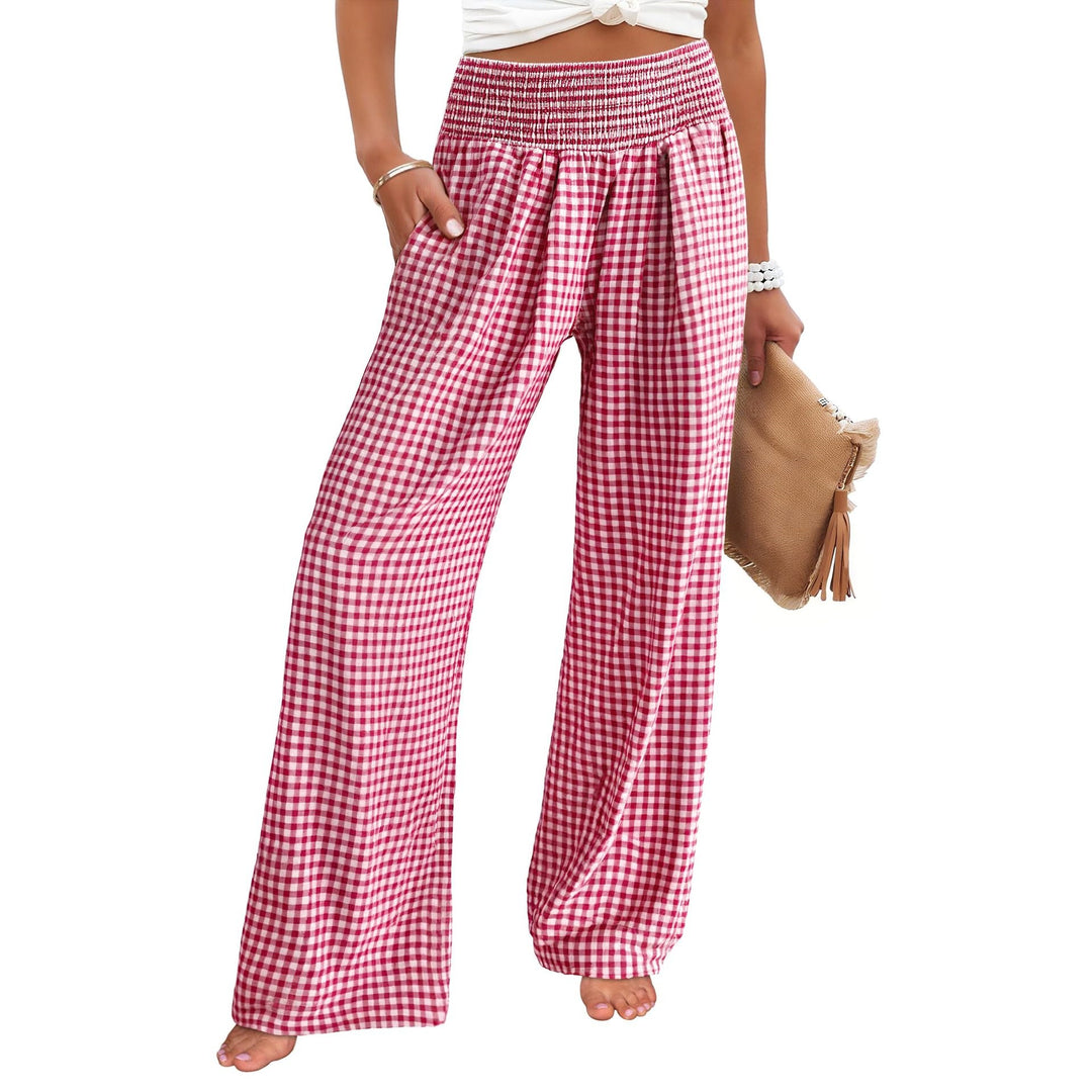 Women’s High Waisted Gingham Wide Leg Pants
