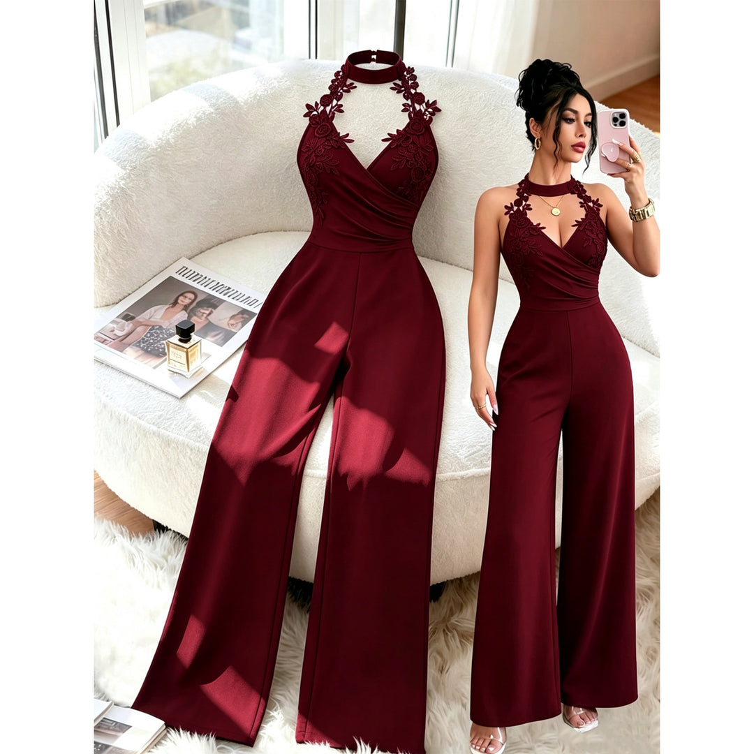 Women’s Lace V Neck Wide Leg Jumpsuit