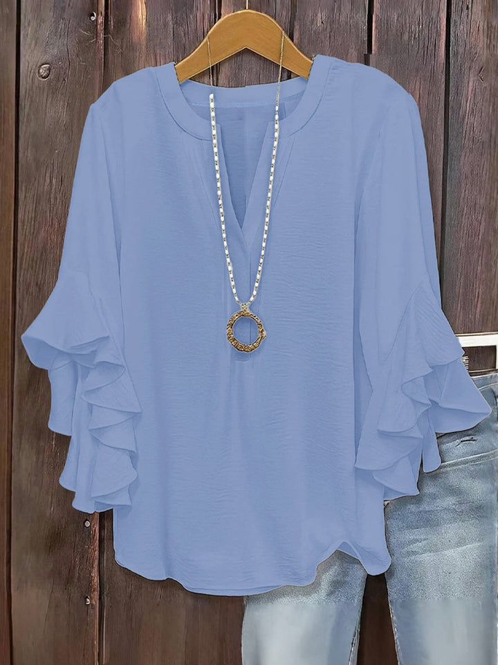 Women’s Solid Color Ruffle Sleeve Blouse