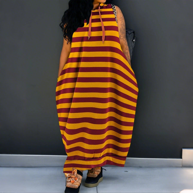 Women’s Hooded Sleeveless Maxi Dress – with Pocket